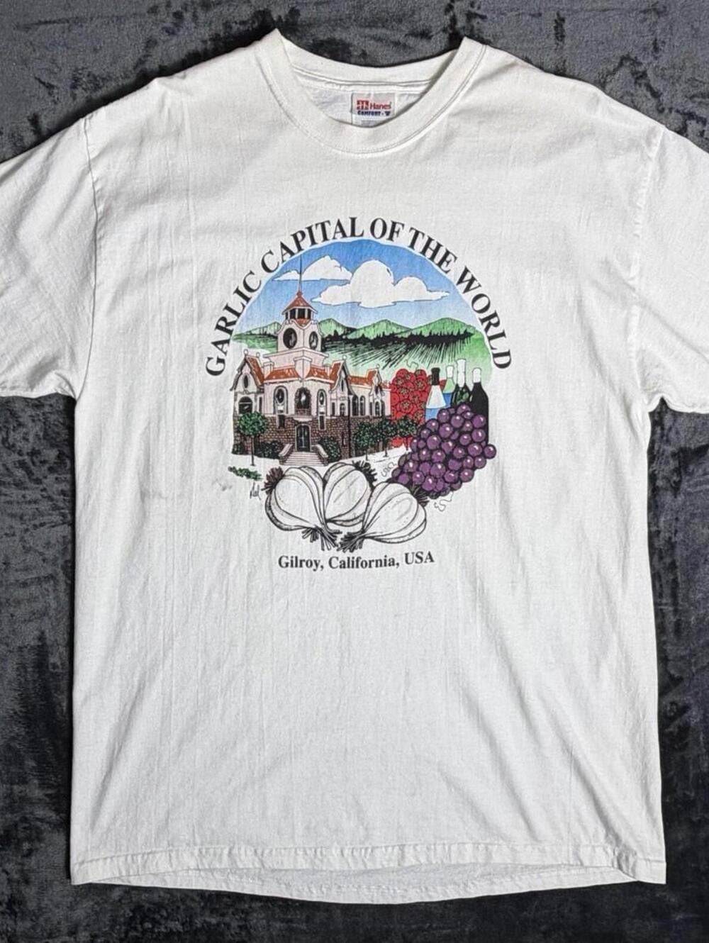 Vintage Gilroy Garlic Festival T-Shirt Mens Large White California Souvenir Tee